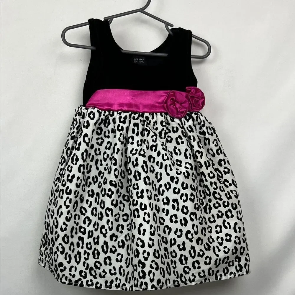 Holiday Editions Black white Animal Print dress velvet top EUC size 24 months